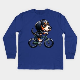 Black And Tan Coonhound Cycling Kids Long Sleeve T-Shirt